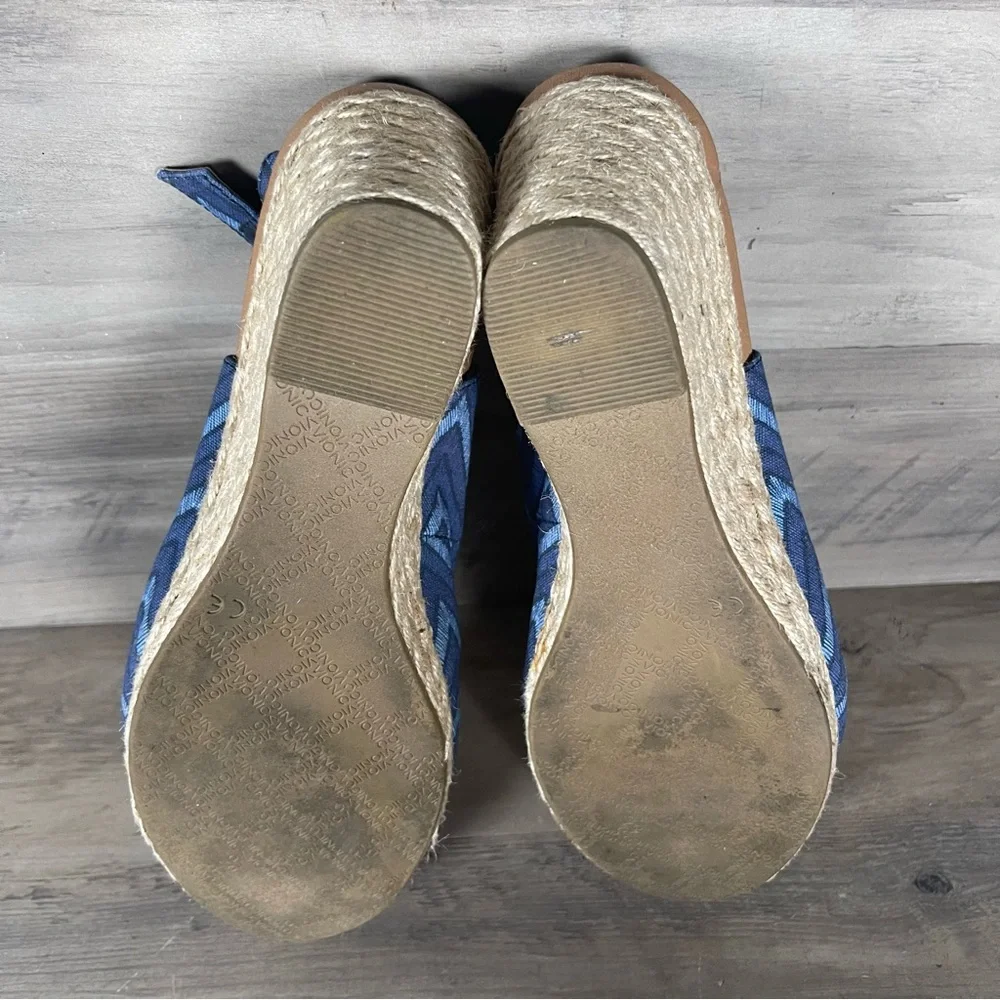 Vionic Womens 9 Coralina Blue Chevron Espadrille Supportive Wedge Slingback Shoe